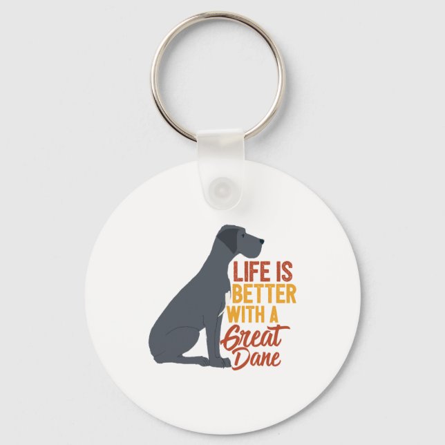 Funny Dog Lover Life Is Better With a Great Dane Key Ring (Front)