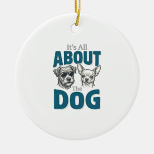 Funny Dog Lover Vintage Engraving Graphic_1 Ceramic Tree Decoration