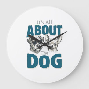 Funny Dog Lover Vintage Engraving Graphic_1 Large Clock