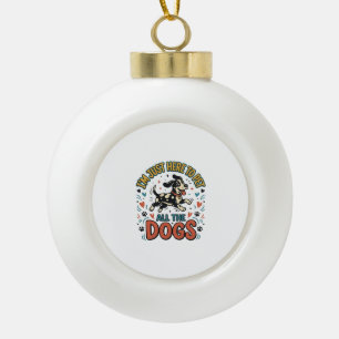 Funny Dog Lover Vintage Pet All The Dogs Design_1 Ceramic Ball Christmas Ornament