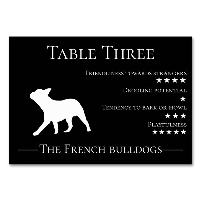 Funny dog lovers breed guest trait french bulldog table number (Front)