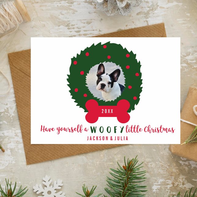 Funny Dog Lover's Christmas Wreath With Dog Photo Holiday Card (Creator Uploaded)