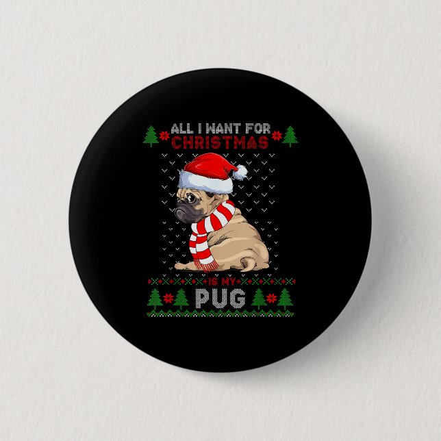 Funny Dog Lovers Cute Pug Santa Hat Ugly Christmas 6 Cm Round Badge (Front)