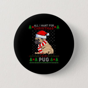 Funny Dog Lovers Cute Pug Santa Hat Ugly Christmas 6 Cm Round Badge