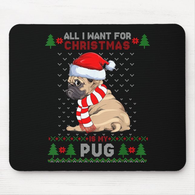 Funny Dog Lovers Cute Pug Santa Hat Ugly Christmas Mouse Mat (Front)