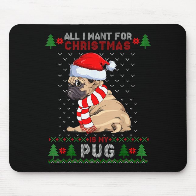 Funny Dog Lovers Cute Pug Santa Hat Ugly Christmas Mouse Mat (Front)
