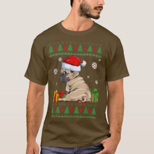 Funny Dog Lovers Cute Pug Santa Hat Ugly Christmas T-Shirt