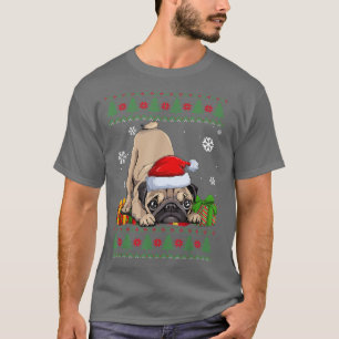 Funny Dog lovers Cute PUG Santa Hat Ugly Christmas T-Shirt