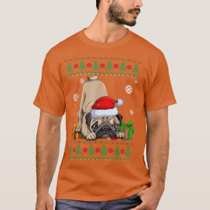 Funny Dog lovers Cute PUG Santa Hat Ugly Christmas T-Shirt
