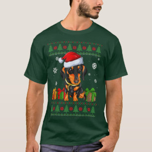 Funny Dog lovers Dachshund Santa Hat Ugly Christma T-Shirt