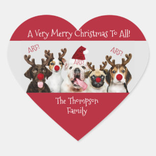 Funny Dog Lovers, Family Name, Christmas Red, Heart Sticker