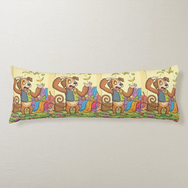 Funny Dog Monkey – Juggling Through a Colourful Da Body Cushion (Front)