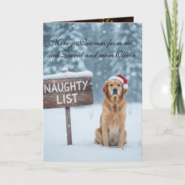 Funny Dog Naughty List Custom Text Christmas Card (Front)