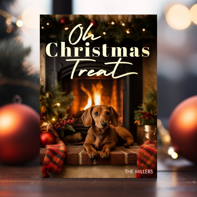 Funny Dog Oh Christmas Treat Modern Typography  Foil Holiday Card (Funny Dog Oh Christmas Treat Modern Typography Foil Holiday Card)