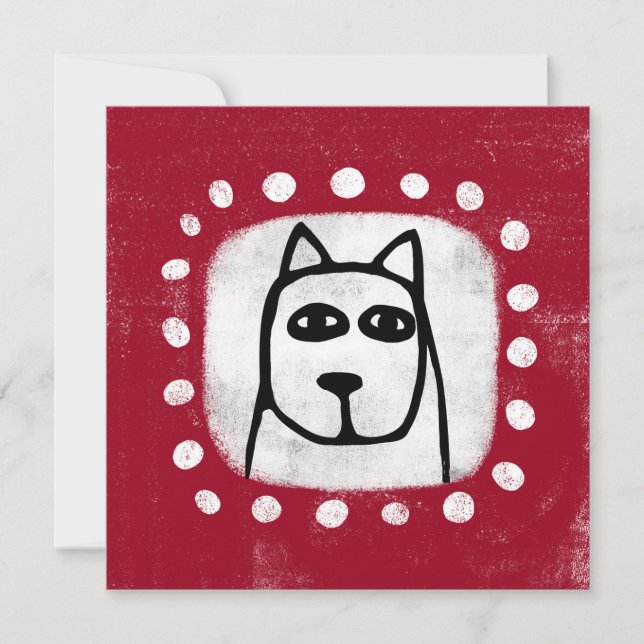 Funny Dog On Red Greeting Card (Front)