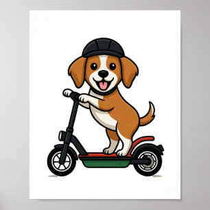 Funny dog on scooter poster