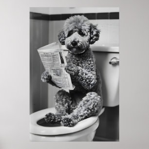 Funny Dog on Toilet Print Vintage Style Bathroom