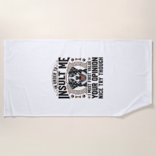 Funny Dog Opinion Vintage T-Shirt Design_1 Beach Towel