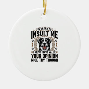 Funny Dog Opinion Vintage T-Shirt Design_1 Ceramic Tree Decoration