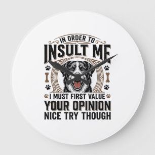 Funny Dog Opinion Vintage T-Shirt Design_1 Large Clock