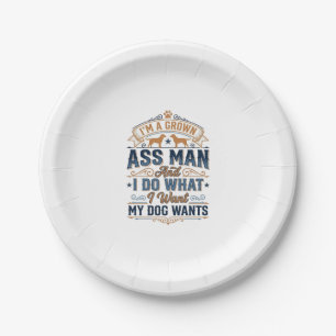 Funny Dog Owner Quote Vintage Vector Design_1 Paper Plate