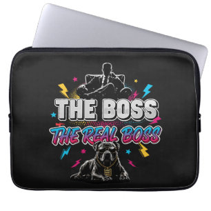 Funny Dog Owner "The Real Boss" Pitbull Design Laptop Sleeve