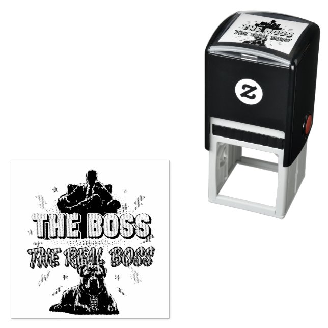 Funny Dog Owner "The Real Boss" Pitbull Design Self-inking Stamp (In Situ)