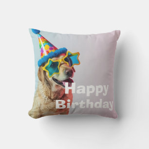 funny dog party portrait cute pet birthday cushion