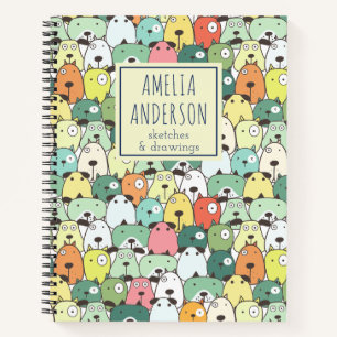Funny Dog Pattern Back to School Custom Name Notebook