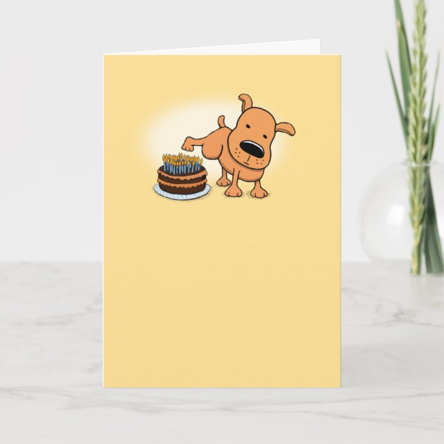 Funny Dog Peeing on Birthday Cake Card (Front)