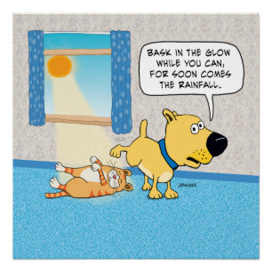 Funny Dog Peeing on Cat Poster