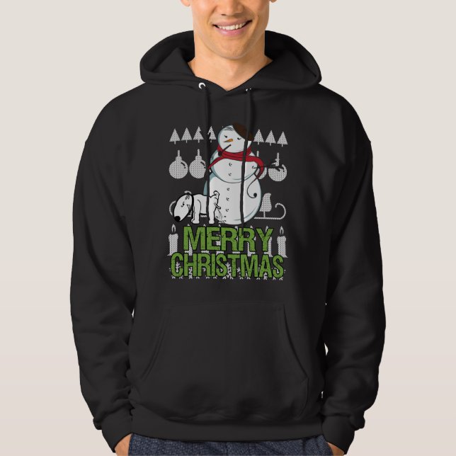 Funny Dog Peeing On Snowman Ugly Christmas Tacky X Hoodie (Front)