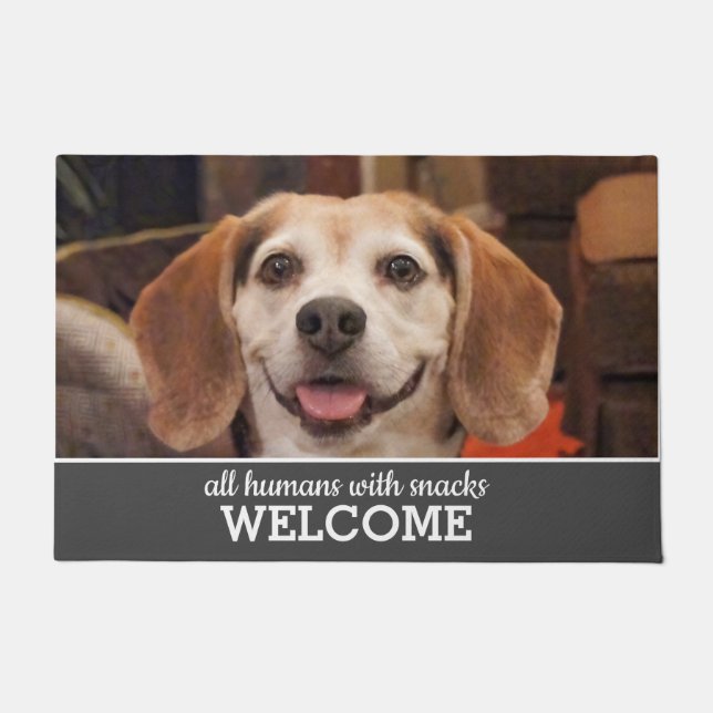 Funny Dog Photo All Humans With Snacks Welcome Doormat (Front)