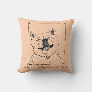 funny dog picture of akita smiling with fun slogan cushion