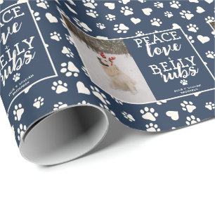 Funny Dog Picture Personalise Blue Christmas Photo Wrapping Paper