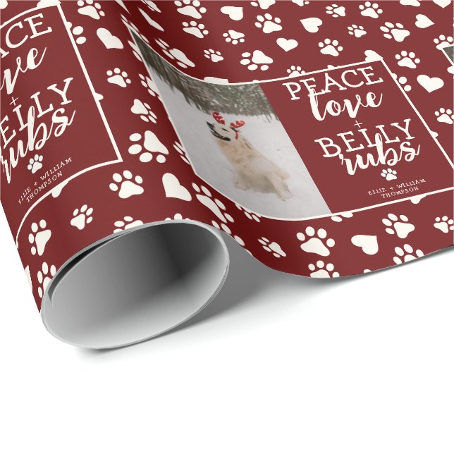 Funny Dog Picture Personalise Red Christmas Photo Wrapping Paper (Roll Corner)