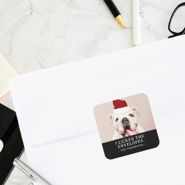Funny Dog Picture Personalised Christmas Photo Square Sticker (Creator Uploaded)