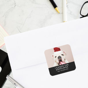 Funny Dog Picture Personalized Christmas Photo Square Sticker
