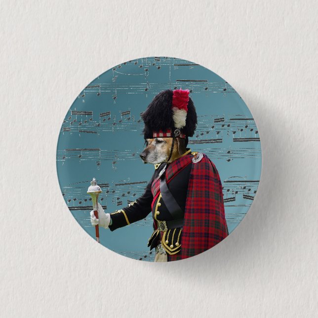 Funny dog pipe major 3 cm round badge (Front)