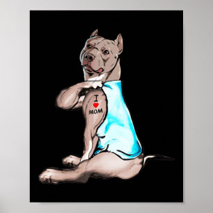 Funny Dog Pitbull I Love Mum Tattoo Dog Lovers Gif Poster