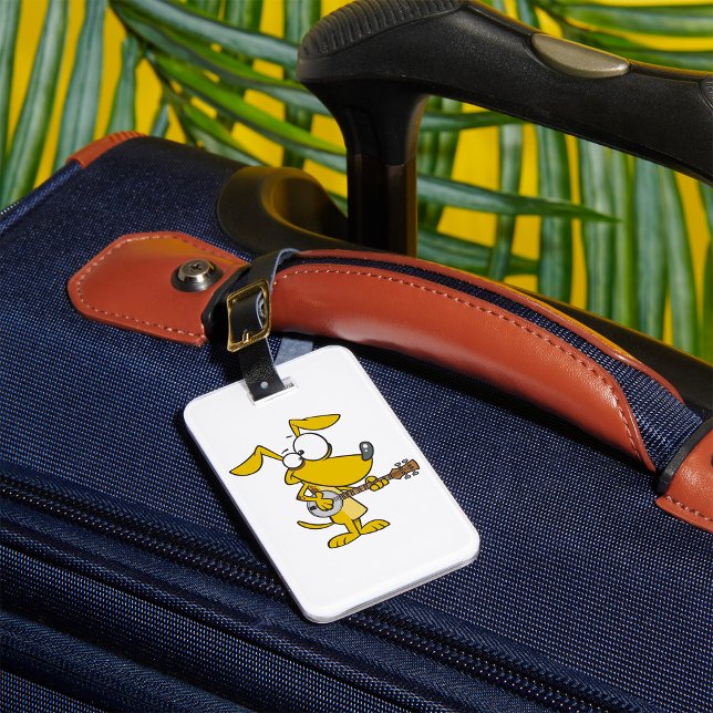 Funny Dog Playing Banjo Music Luggage Tag (Creator Uploaded)