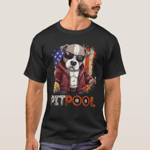Funny Dog Playing Pool Billiard American Flag Desi T-Shirt
