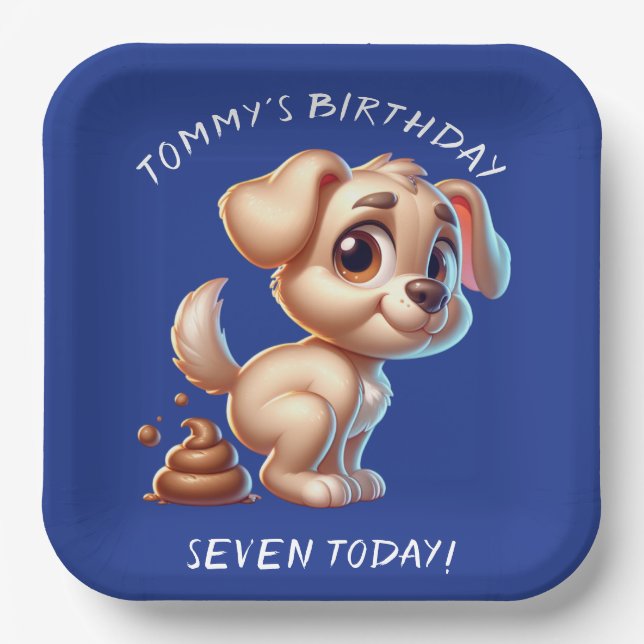 Funny Dog Pooping Personalised Paper Plate (Front)