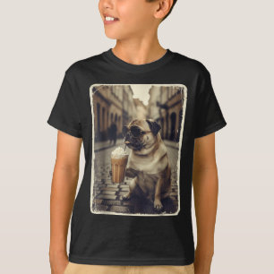 Funny dog pug drinking iced coffee animal meme men T-Shirt
