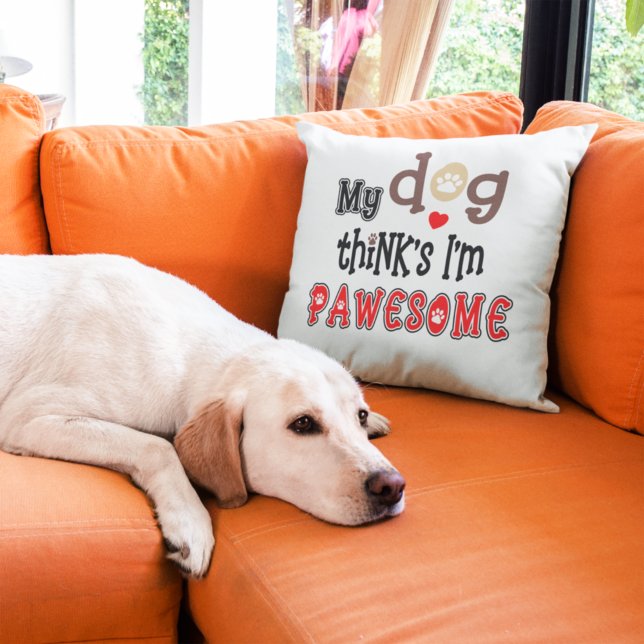 Funny dog pun Pawesome Quirky Typography Cushion (Creator Uploaded)