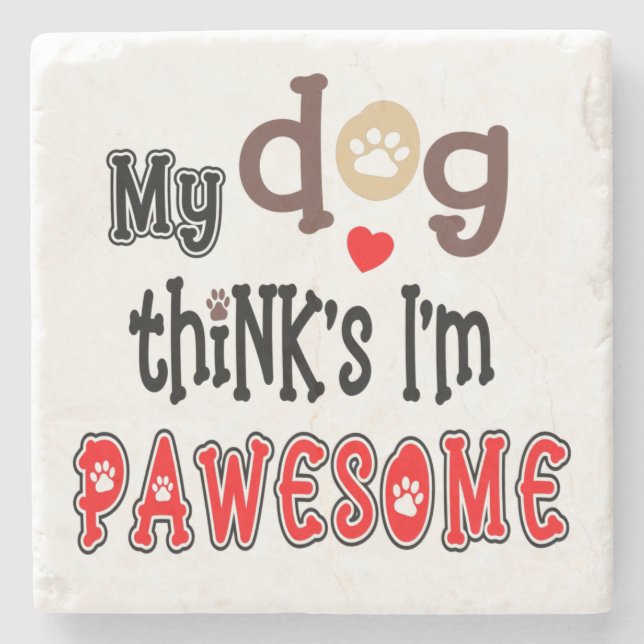 Funny Dog Pun Pawesome Quirky Typography Stone Coaster (Front)