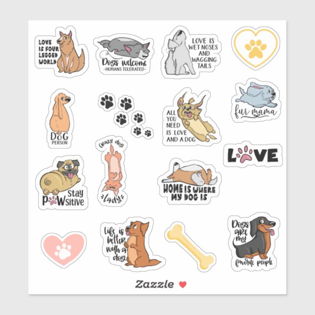 Funny Dog Quotes Stickers (Sheet)