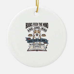 Funny Dog Reader Vintage Engraving Tee for Book Lo Ceramic Tree Decoration