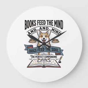 Funny Dog Reader Vintage Engraving Tee for Book Lo Large Clock