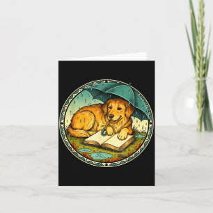 Funny Dog Reading Book Rain Cozy Umbrella Cute Art Card